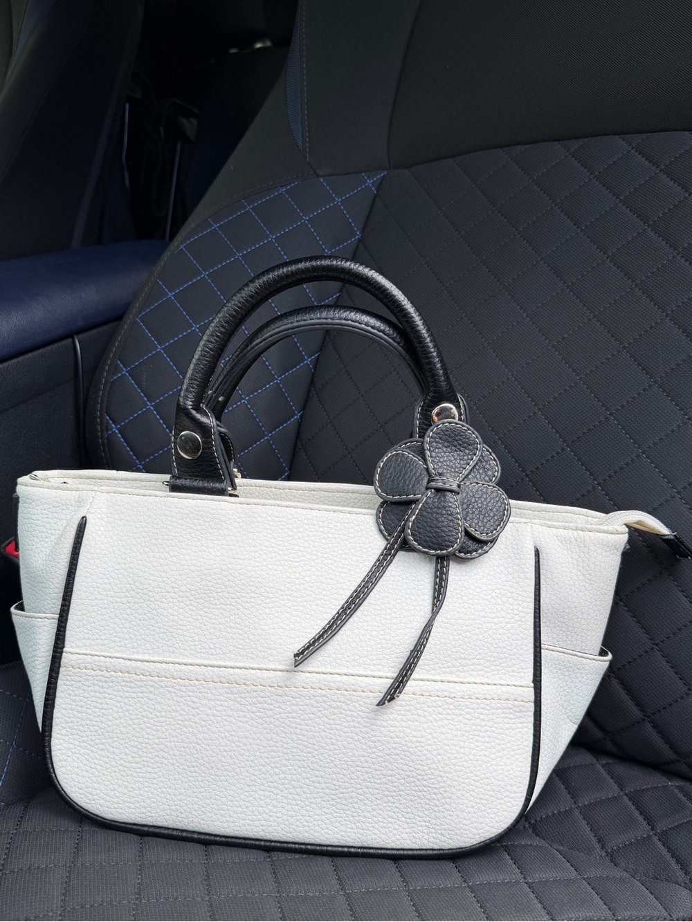 White and Black Two-Tone Women's Top-Handle Bag